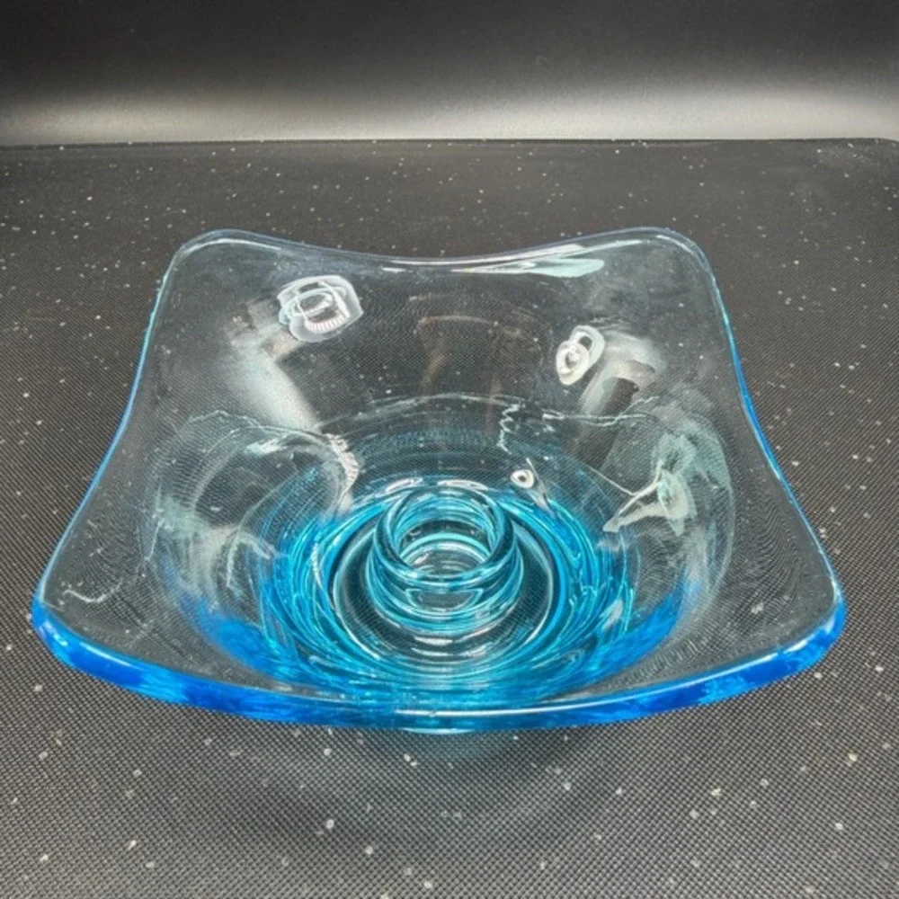 Mid Century Art Glass Candle Holder‎ Square Flared Rim Ring Base 4 Inch Small